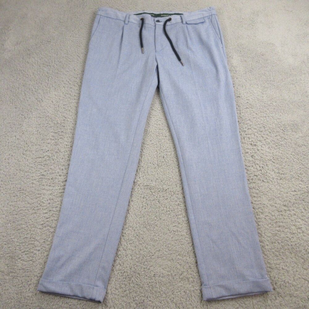 Maczoo Mens Wool Blend Trouser Pants size‎ 46 EUR Blue Stretch Drawstring Italy